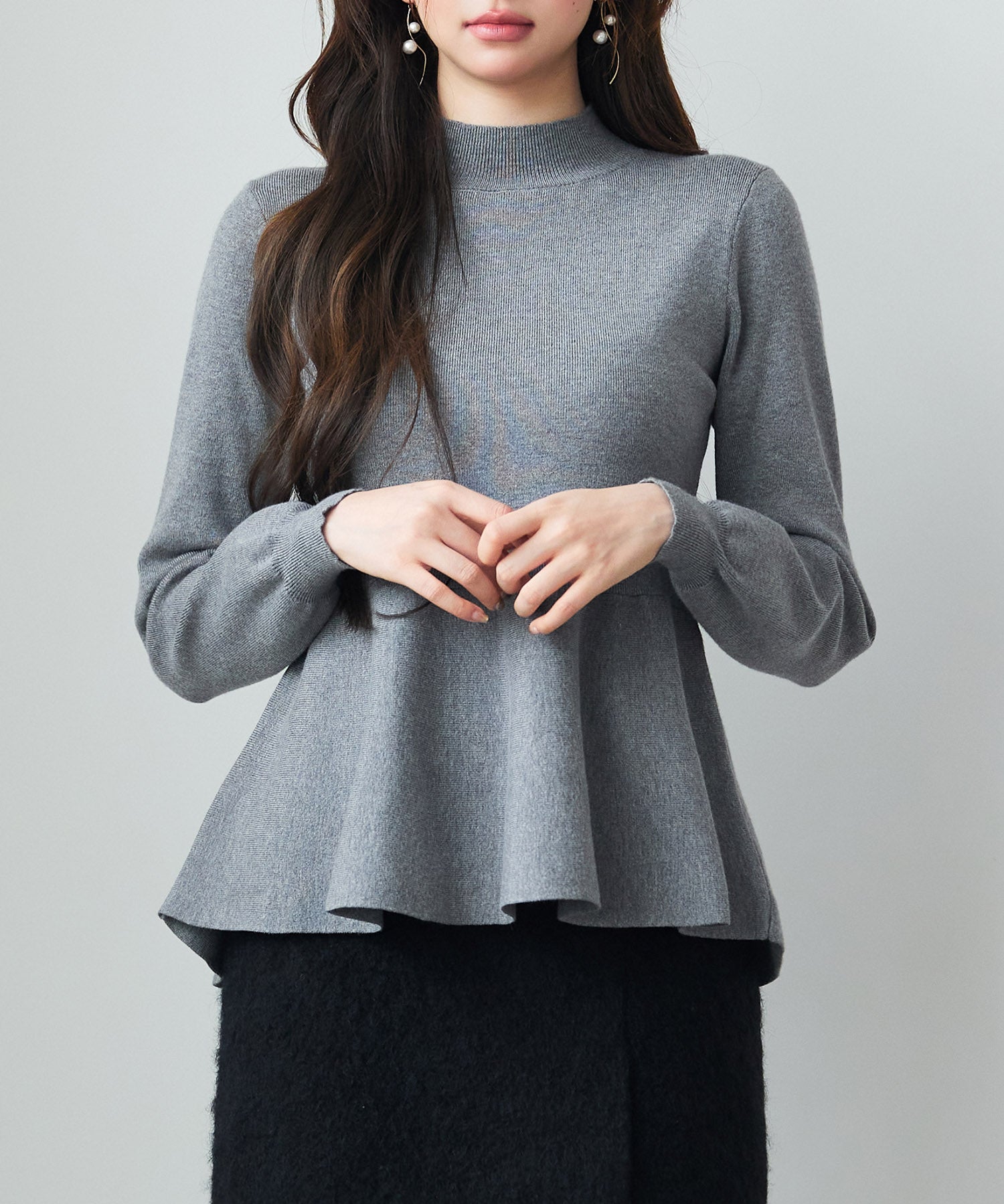 モックネックペプラムニットトップスsdp8066 グレー