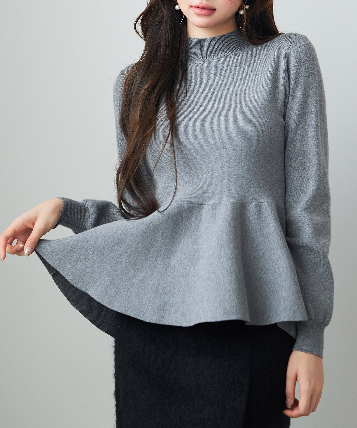 モックネックペプラムニットトップスsdp8066 グレー