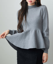 モックネックペプラムニットトップスsdp8066 グレー