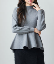 モックネックペプラムニットトップスsdp8066 グレー