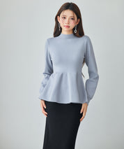 モックネックペプラムニットトップスsdp8066 ブルーグレー