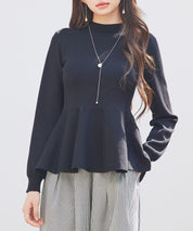 モックネックペプラムニットトップスsdp8066 ブラック