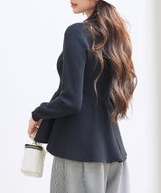 モックネックペプラムニットトップスsdp8066 ブラック