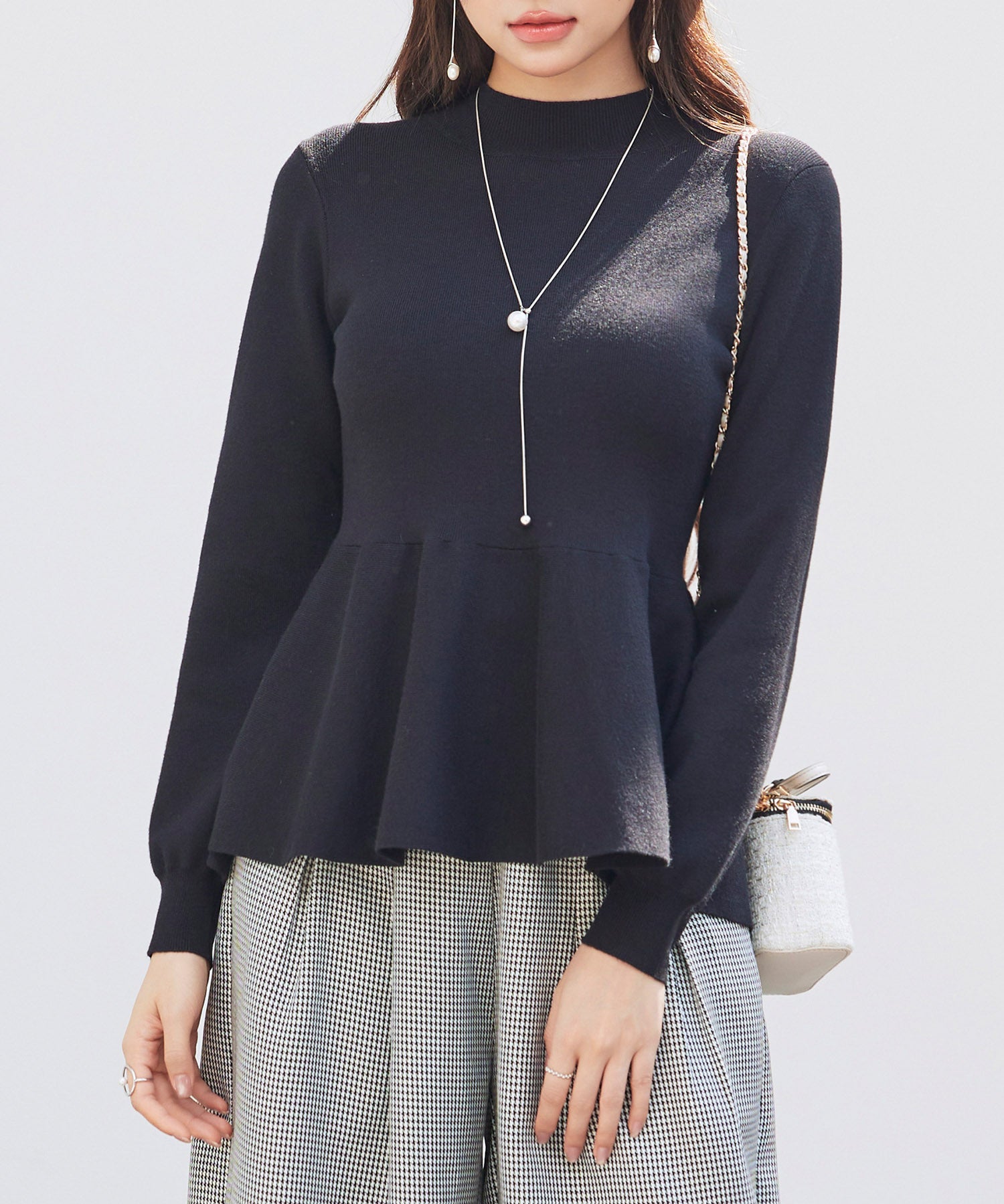 モックネックペプラムニットトップスsdp8066 ブラック