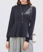 モックネックペプラムニットトップスsdp8066 ブラック