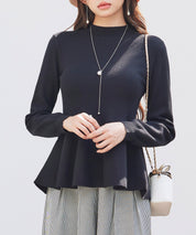 モックネックペプラムニットトップスsdp8066 ブラック