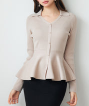 スキッパー・カラーペプラムニットトッブスsdp8067-103-14