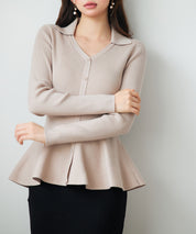 スキッパー・カラーペプラムニットトッブスsdp8067 ベージュ