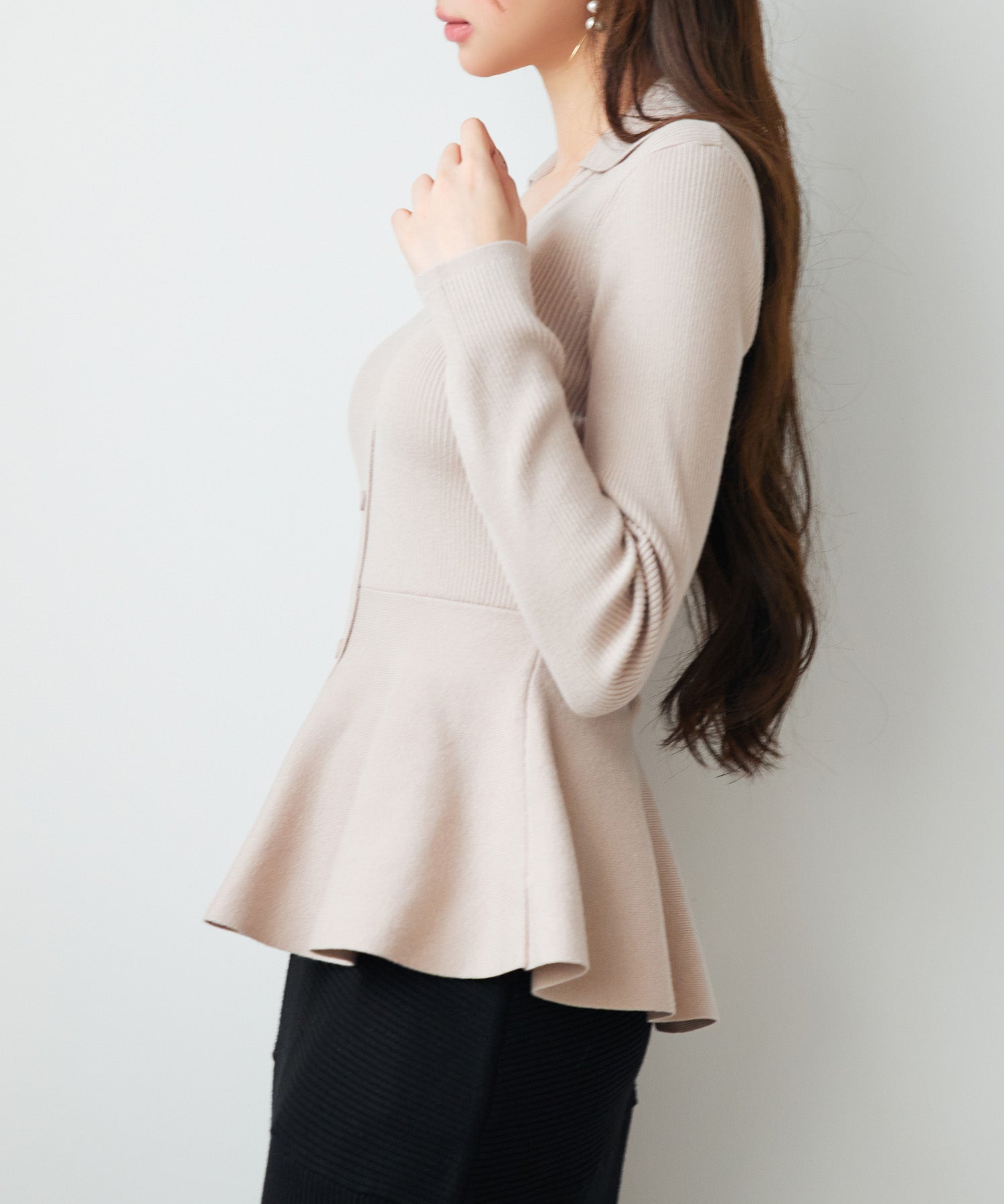 スキッパー・カラーペプラムニットトッブスsdp8067 ベージュ