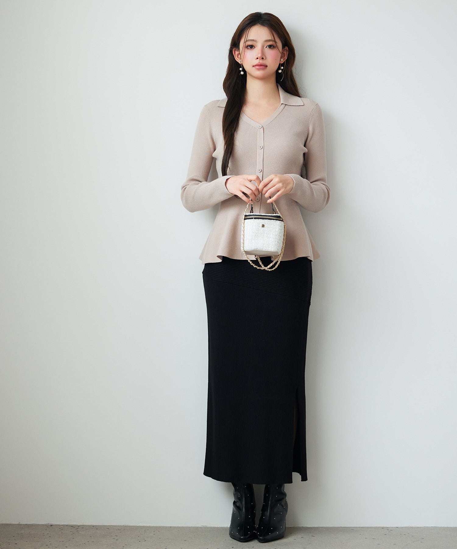 スキッパー・カラーペプラムニットトッブスsdp8067 ベージュ