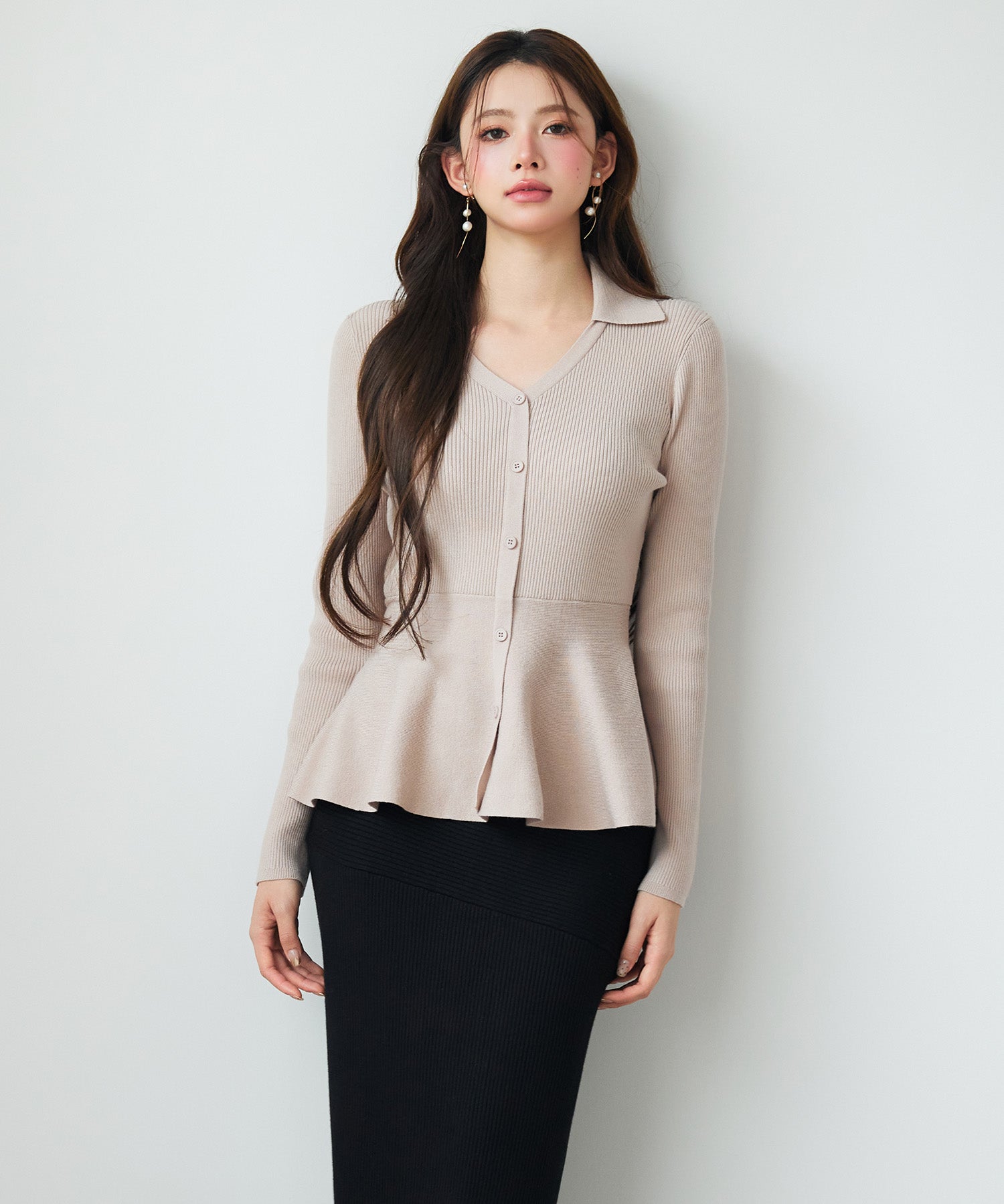 スキッパー・カラーペプラムニットトッブスsdp8067 ベージュ