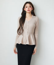 スキッパー・カラーペプラムニットトッブスsdp8067 ベージュ