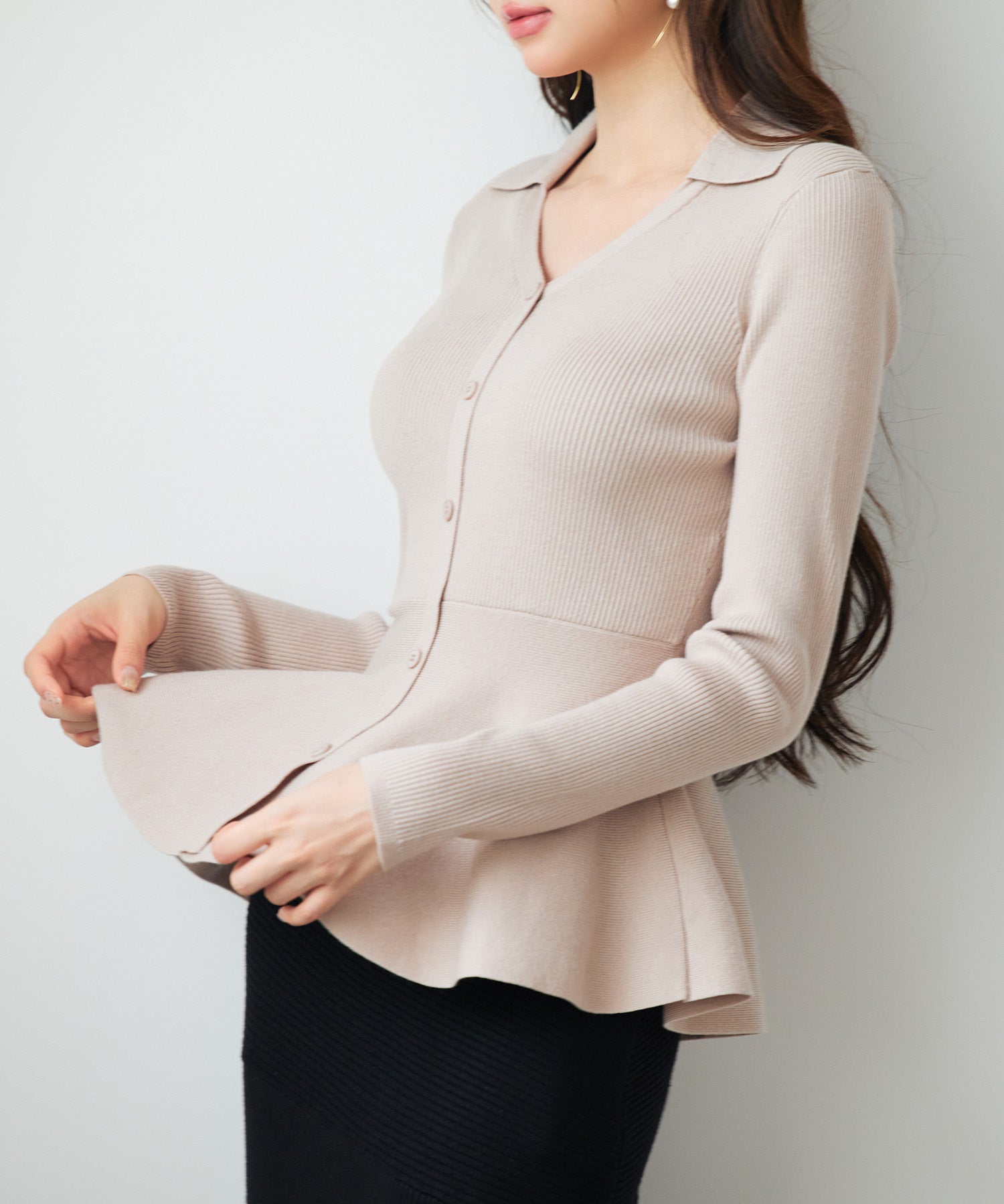 スキッパー・カラーペプラムニットトッブスsdp8067 ベージュ