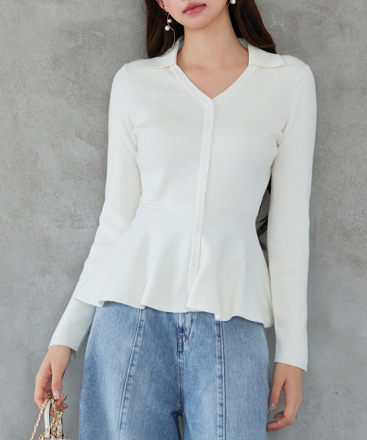 スキッパー・カラーペプラムニットトッブスsdp8067-103-38