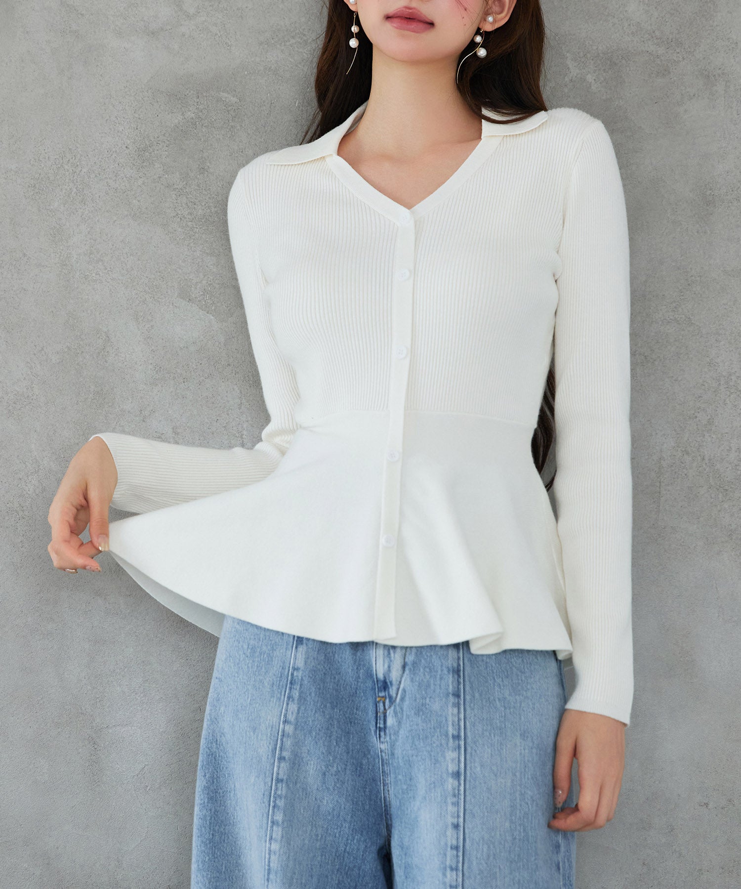 スキッパー・カラーペプラムニットトッブスsdp8067 アイボリー