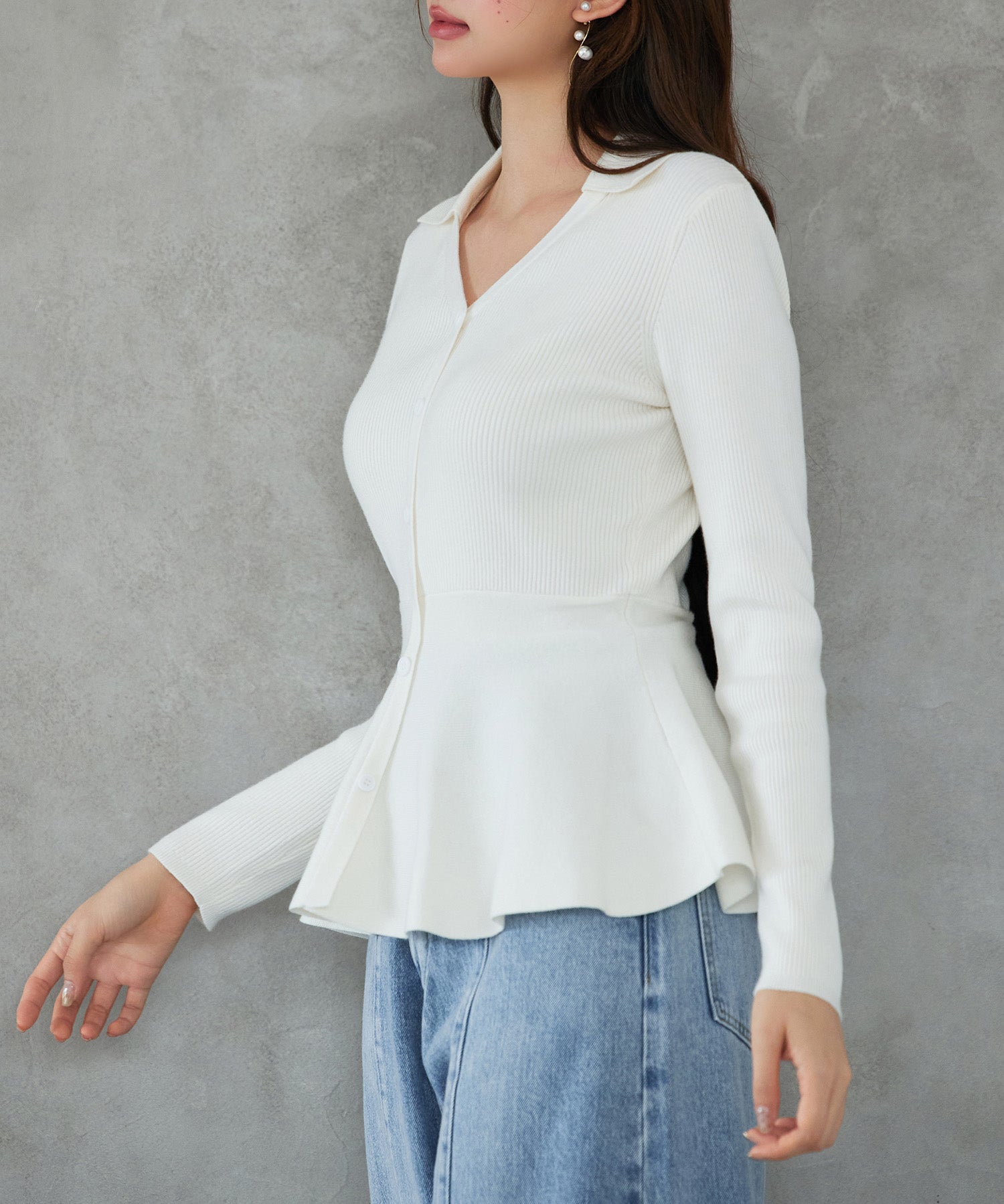 スキッパー・カラーペプラムニットトッブスsdp8067 アイボリー