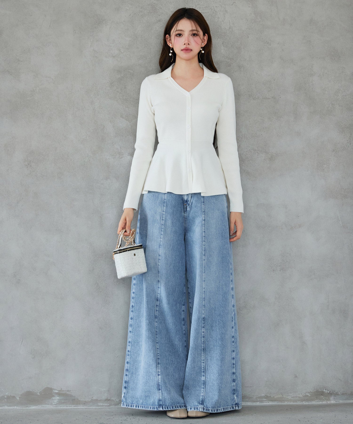 スキッパー・カラーペプラムニットトッブスsdp8067 アイボリー