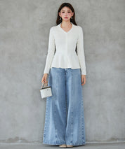 スキッパー・カラーペプラムニットトッブスsdp8067 アイボリー