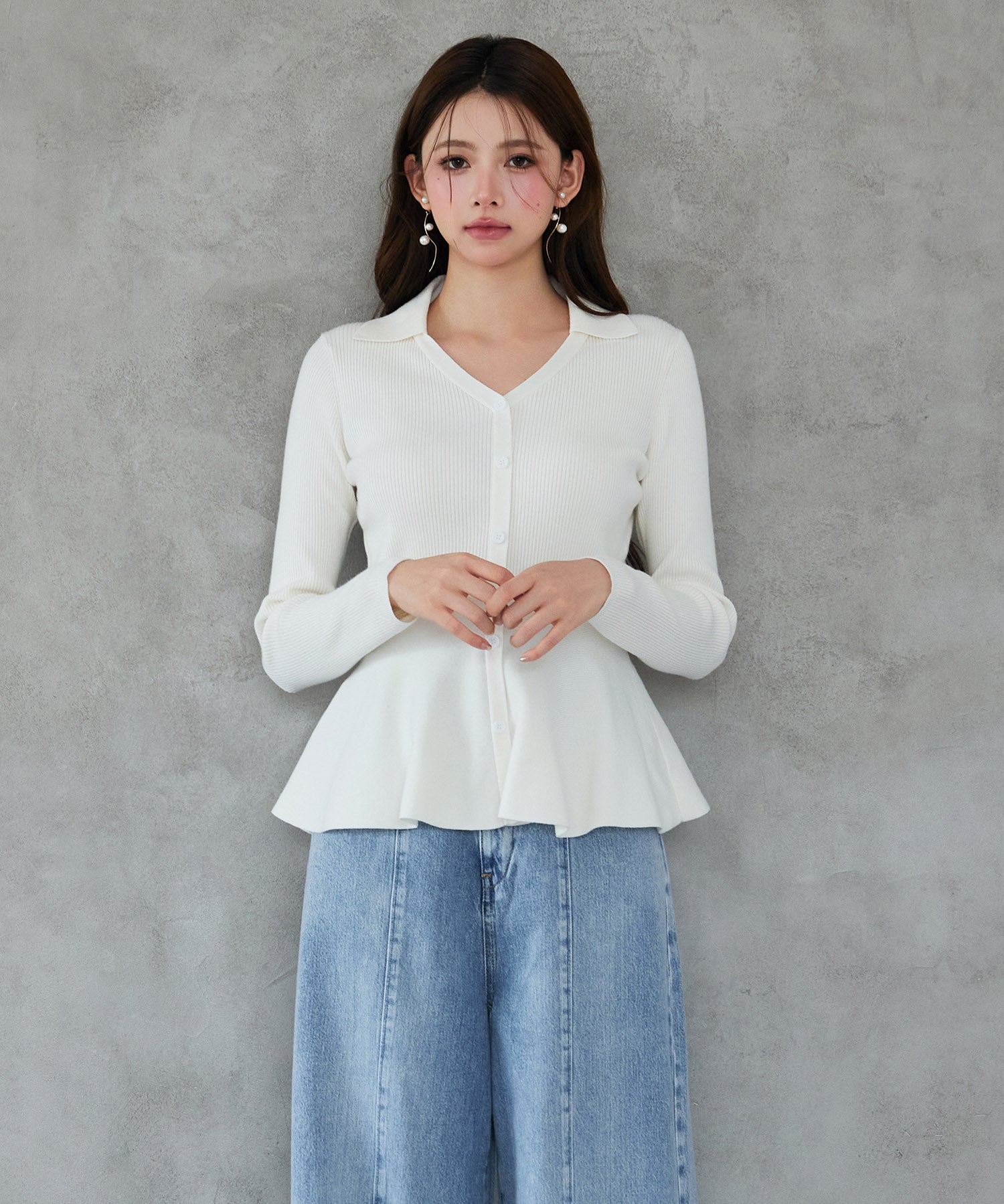 スキッパー・カラーペプラムニットトッブスsdp8067 アイボリー