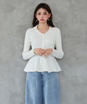 スキッパー・カラーペプラムニットトッブスsdp8067 アイボリー