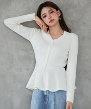 スキッパー・カラーペプラムニットトッブスsdp8067 アイボリー