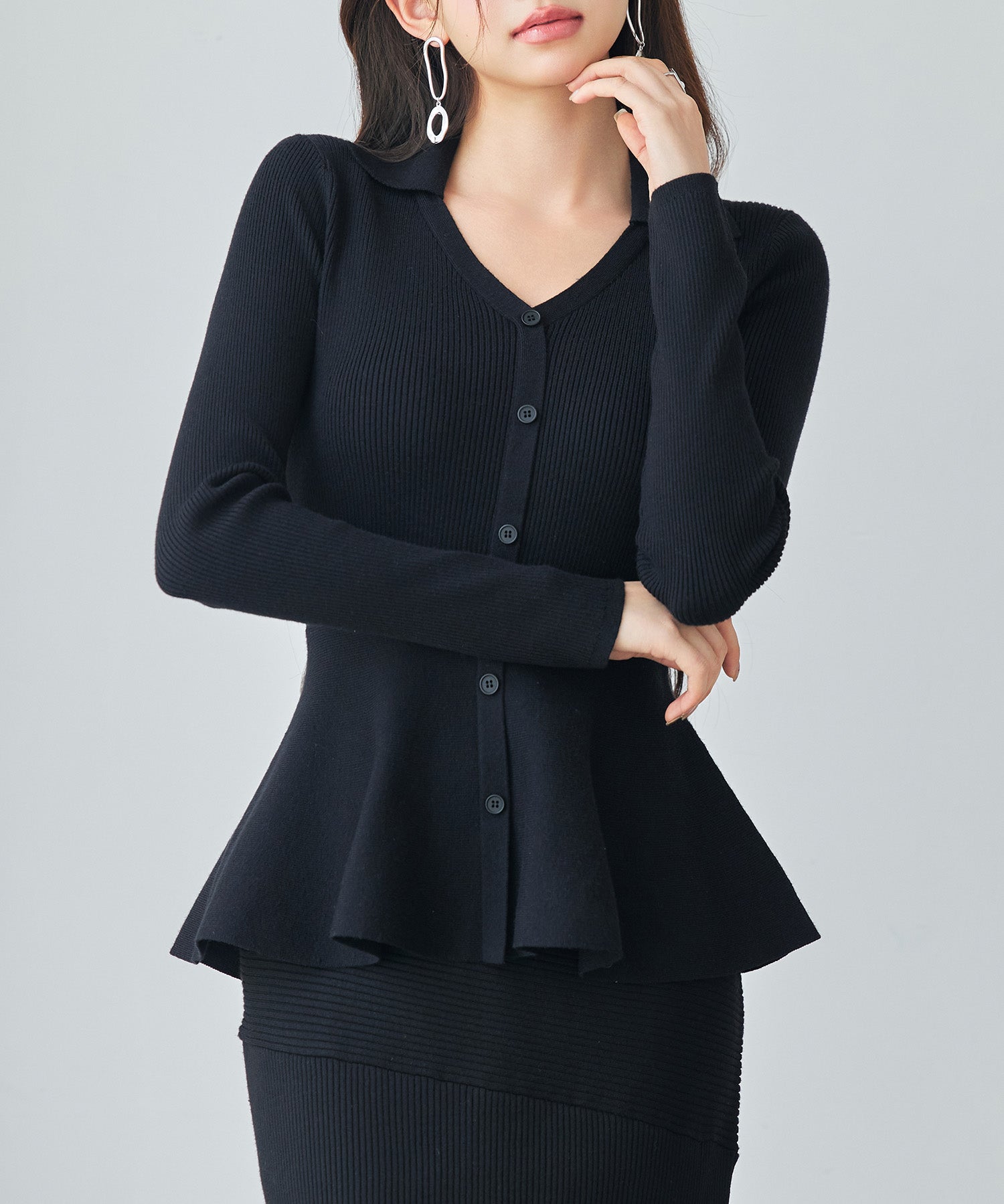 スキッパー・カラーペプラムニットトッブスsdp8067-103-8