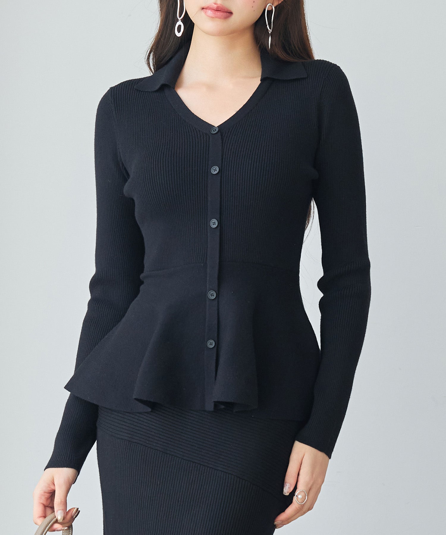 スキッパー・カラーペプラムニットトッブスsdp8067 ブラック