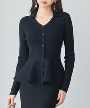 スキッパー・カラーペプラムニットトッブスsdp8067 ブラック