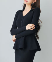 スキッパー・カラーペプラムニットトッブスsdp8067 ブラック