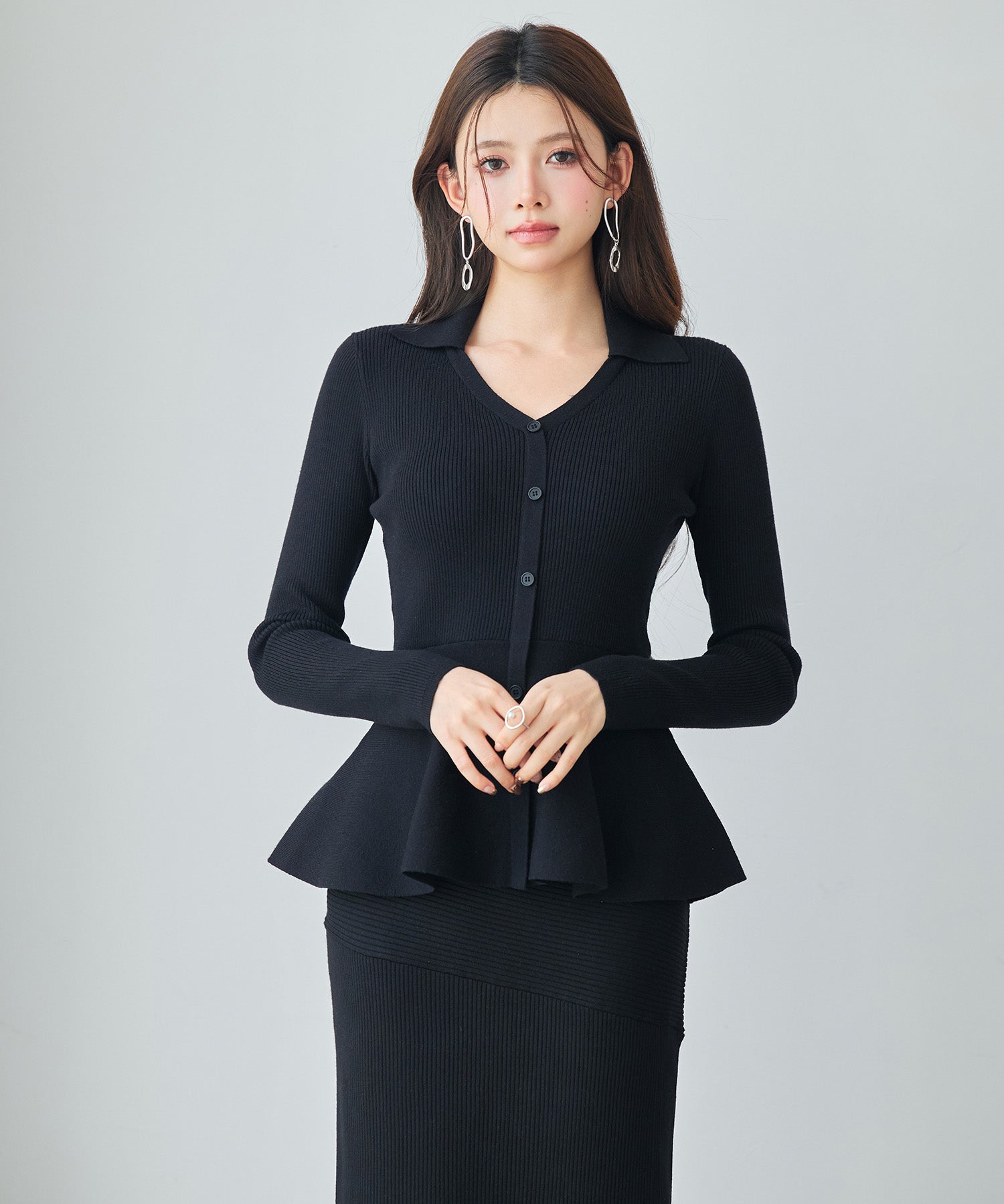 スキッパー・カラーペプラムニットトッブスsdp8067 ブラック