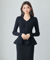 スキッパー・カラーペプラムニットトッブスsdp8067 ブラック