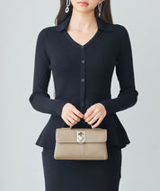 スキッパー・カラーペプラムニットトッブスsdp8067 ブラック