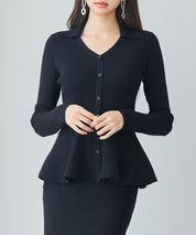 スキッパー・カラーペプラムニットトッブスsdp8067 ブラック