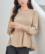 パール付きニットペプラムプルオーバーsdp8068-103-14