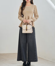 パール付きニットペプラムプルオーバーsdp8068 ベージュ