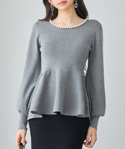 パール付きニットペプラムプルオーバーsdp8068-103-18