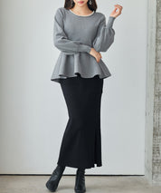 パール付きニットペプラムプルオーバーsdp8068 グレー