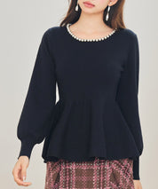 パール付きニットペプラムプルオーバーsdp8068-103-8