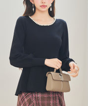 パール付きニットペプラムプルオーバーsdp8068 ブラック