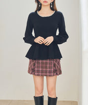 パール付きニットペプラムプルオーバーsdp8068 ブラック