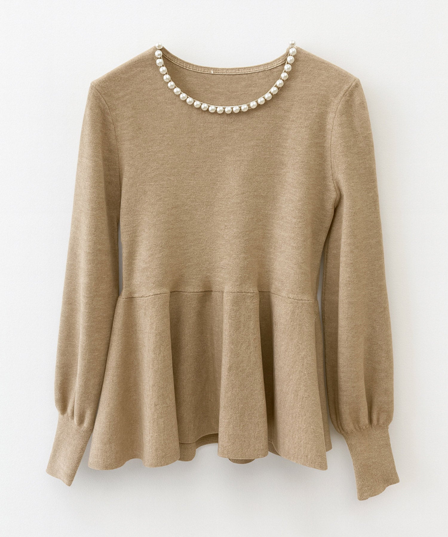 パール付きニットペプラムプルオーバーsdp8068 ベージュ