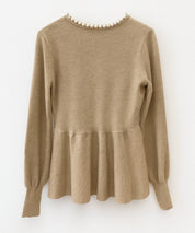 パール付きニットペプラムプルオーバーsdp8068 ベージュ