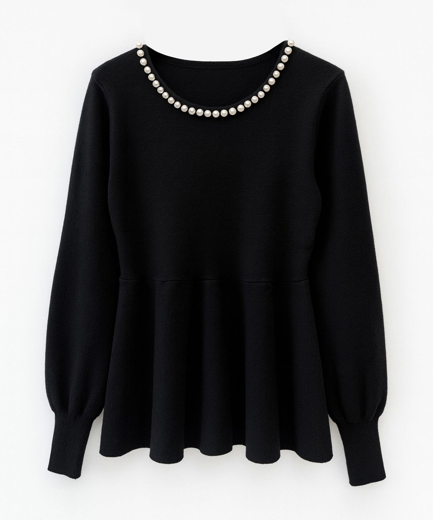 パール付きニットペプラムプルオーバーsdp8068 ブラック