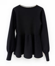 パール付きニットペプラムプルオーバーsdp8068 ブラック