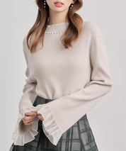 襟パール付リブ編みニットトップス
sdp8069 ベージュ