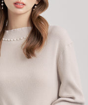 襟パール付リブ編みニットトップス
sdp8069 ベージュ