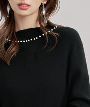 襟パール付リブ編みニットトップス
sdp8069 ブラック