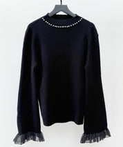 襟パール付リブ編みニットトップス
sdp8069 ブラック