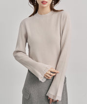 袖口シアフリル付きリブ編みニットトップス
sdp8070 ベージュ