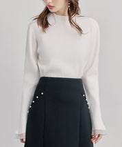 袖口シアフリル付きリブ編みニットトップス
sdp8070 アイボリー